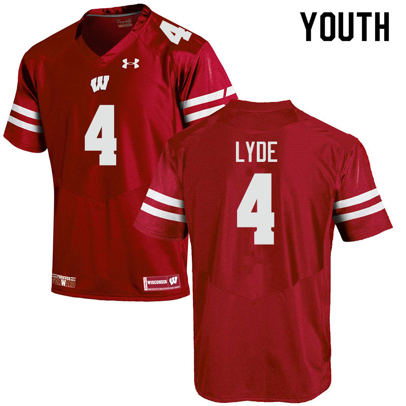 Youth #4 A'Khoury Lyde Wisconsin Badgers College Football Jerseys Sale-Red